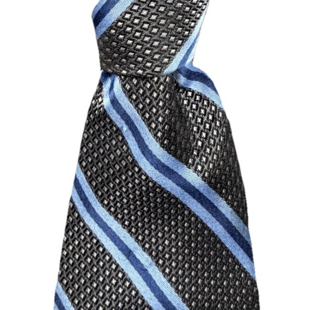 Pavone Vtg 90s Handmade Silk Tie Blue Gray Repp Stripe Art Necktie 4x57‎